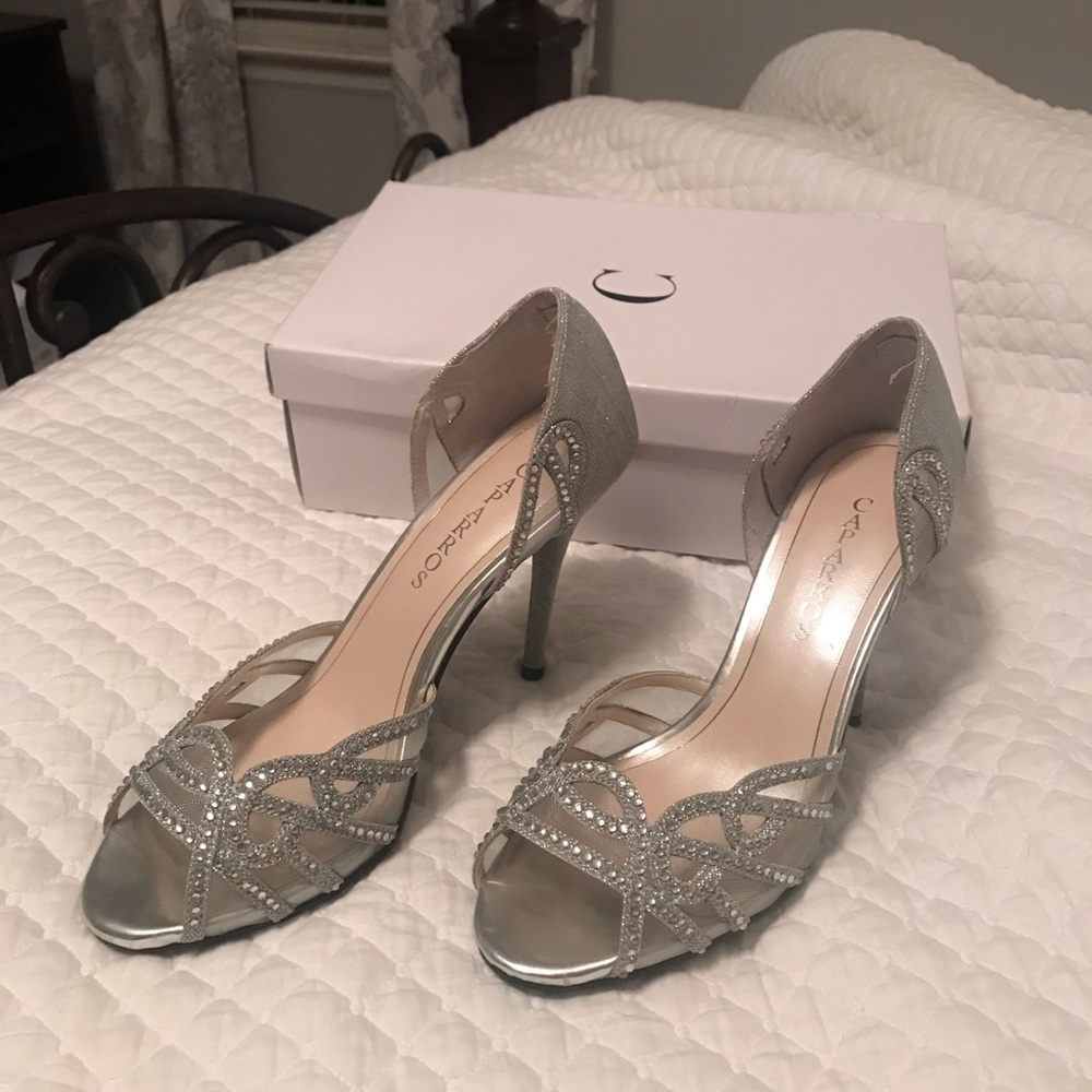 Jeweled silver heels